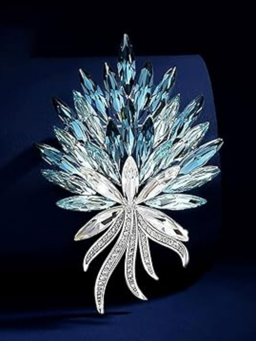 Premium Blue Crystal Flower Brooch Lapel Pins Vintage Look Stunning !!